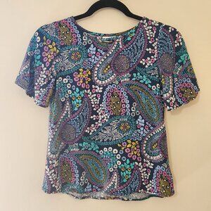 Mudd Girls 10 Blue Multi Color Paisley Short Flutter Sleeve Y2K Boho Top